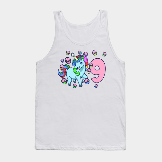 I am 9 with unicorn - girl birthday 9 years old Tank Top by Modern Medieval Design